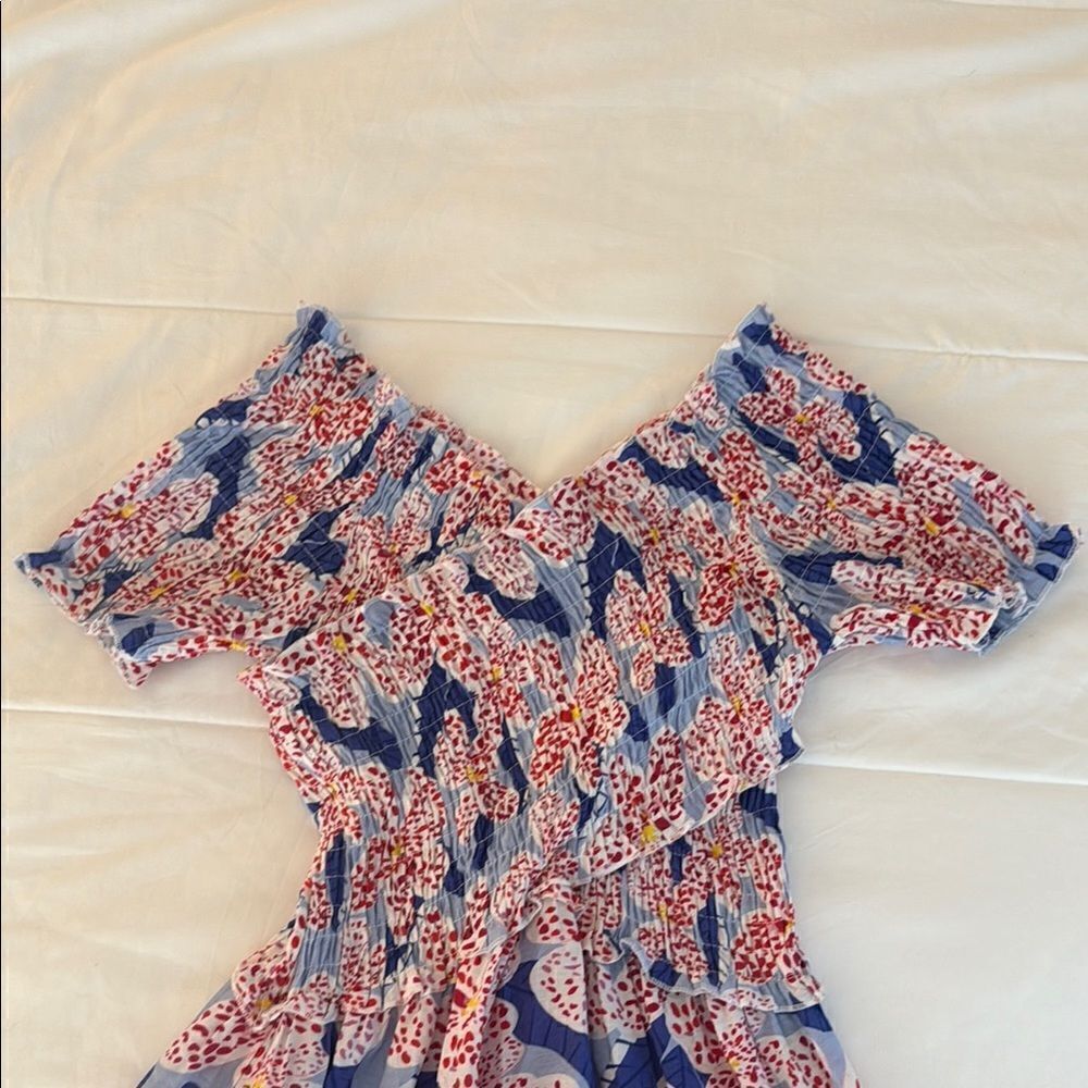 LUMINARY floral print maxi off shoulder dress empire waist‎ cross front Small - Picture 9 of 9